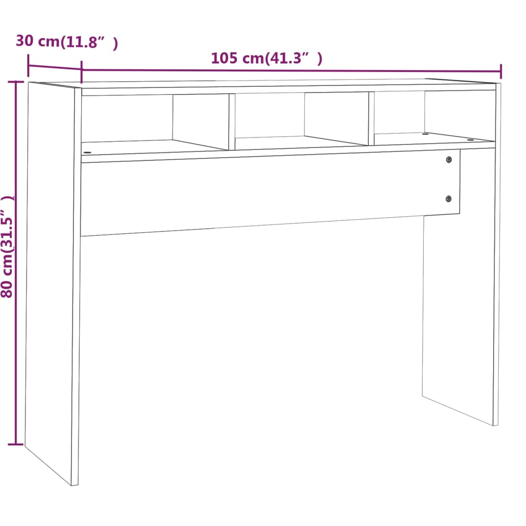konsolbord 105x30x80 cm konstrueret træ brun egetræsfarve