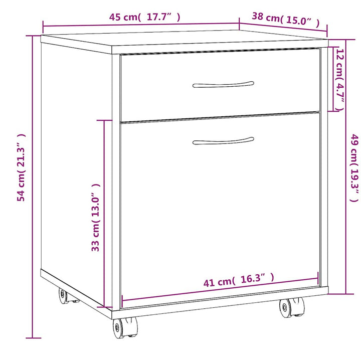 rullebord 45x38x54 cm konstrueret træ røget egetræ