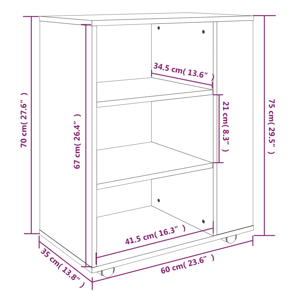 rullebord 60x35x75 cm konstrueret træ grå sonoma-eg