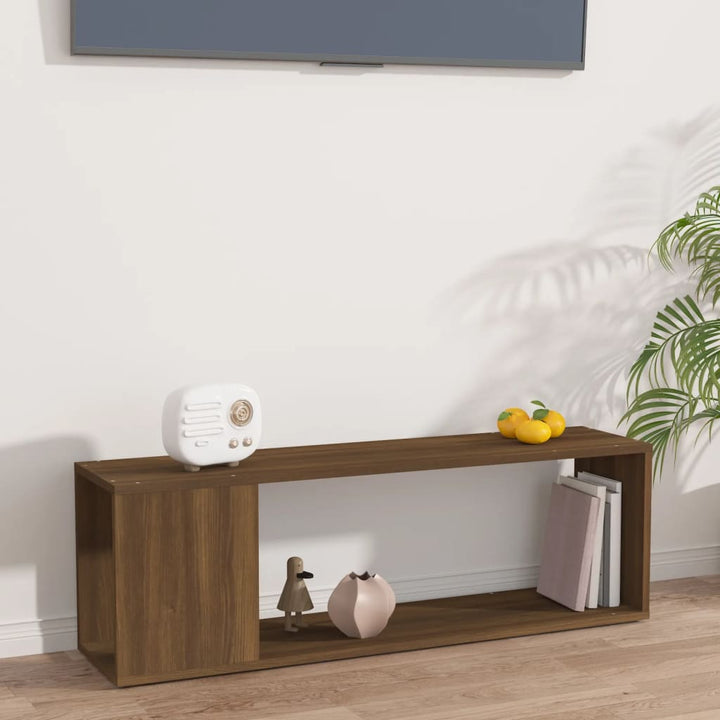 tv-bord 100x24x32 cm konstrueret træ brun egetræ