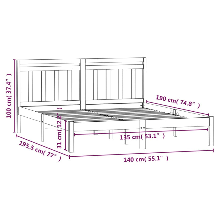 sengeramme 135x190 cm dobbelt massivt træ hvid