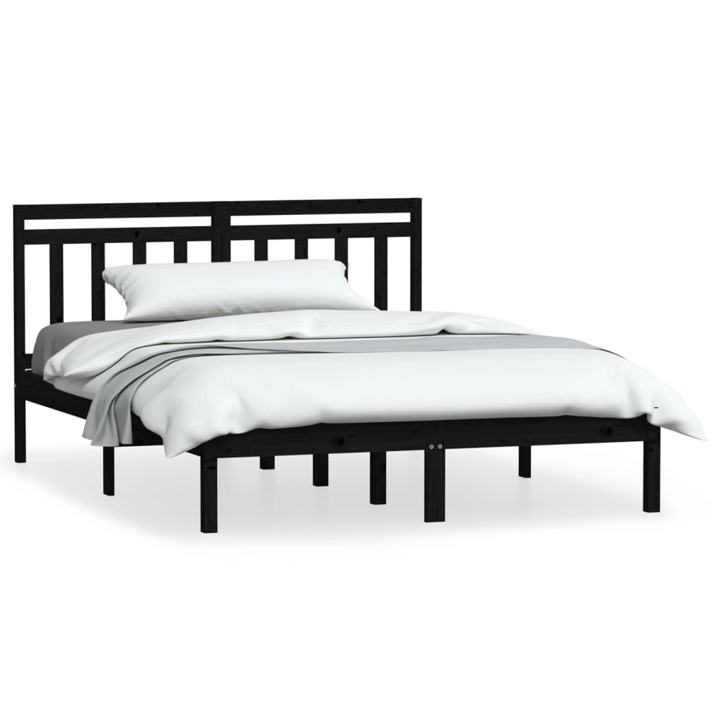 sengeramme 140x190 cm massivt fyrretræ sort