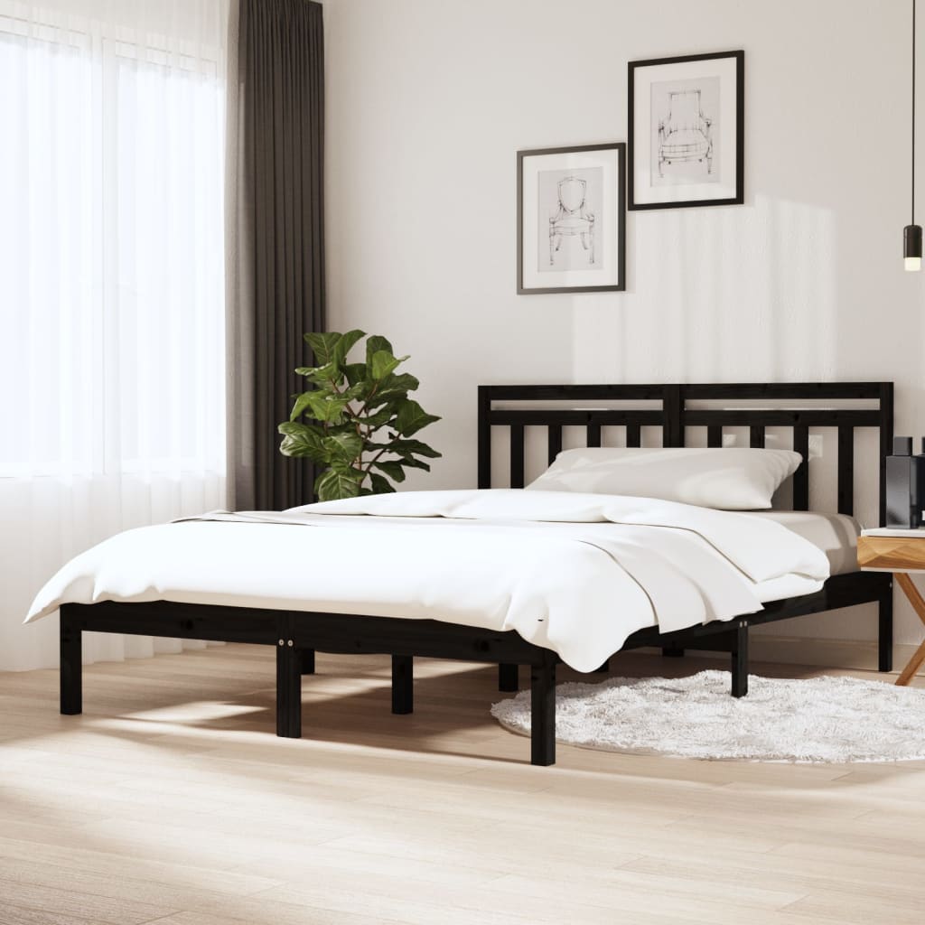 sengeramme 140x190 cm massivt fyrretræ sort