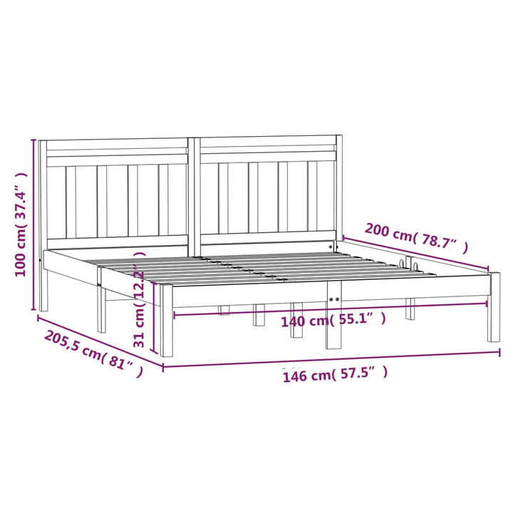 sengeramme 140x200 cm massivt fyrretræ