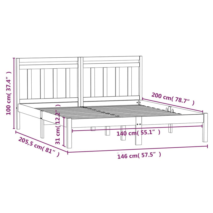 sengeramme 140x200 cm massivt fyrretræ hvid