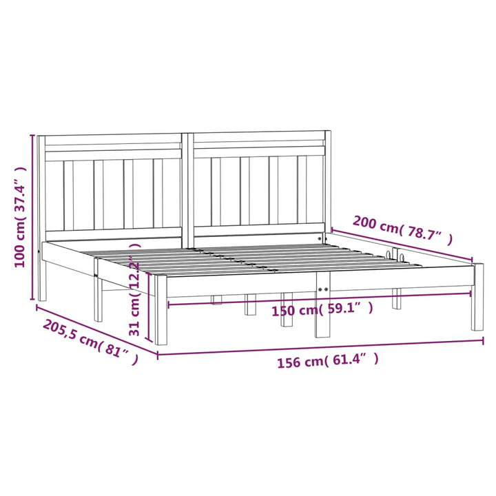 sengeramme 150x200 cm King Size massivt træ