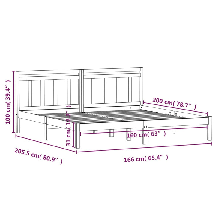 sengeramme 160x200 cm King Size massivt fyrretræ hvid