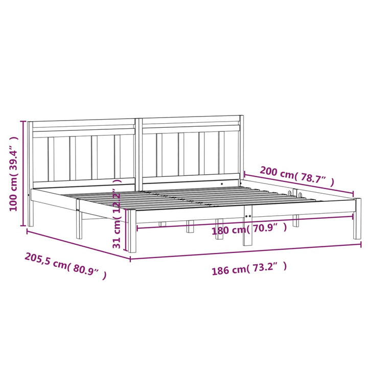 sengeramme 180x200 cm Super King massivt træ