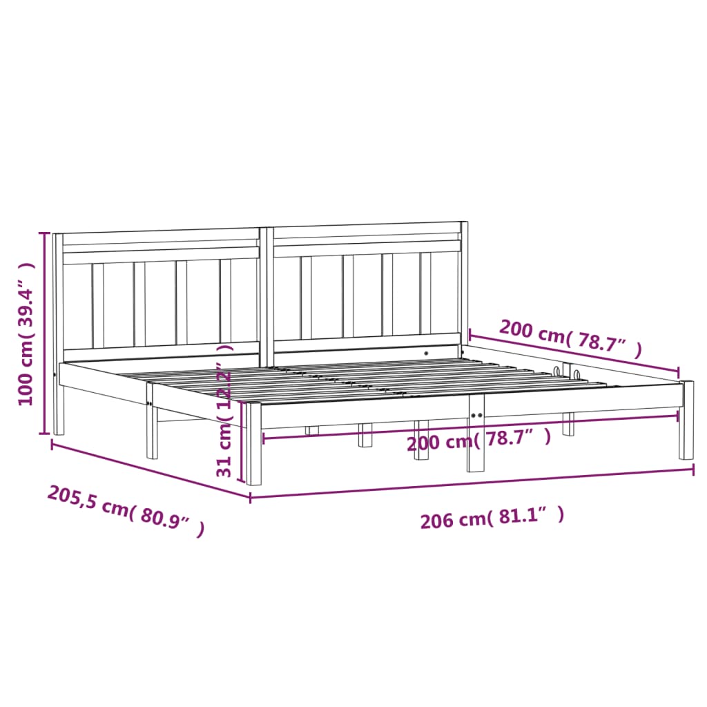 sengeramme 200x200 cm massivt fyrretræ gyldenbrun