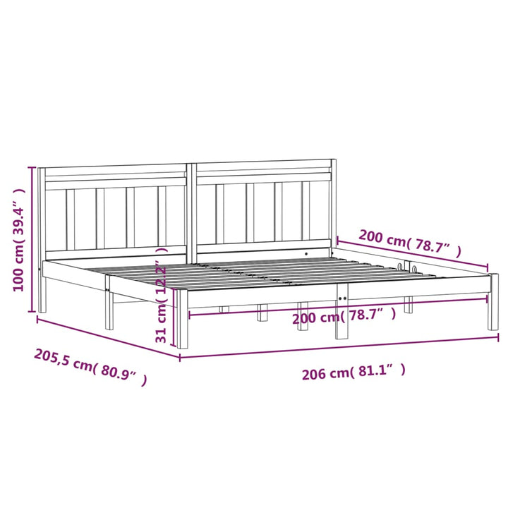 sengeramme 200x200 cm massivt fyrretræ gyldenbrun