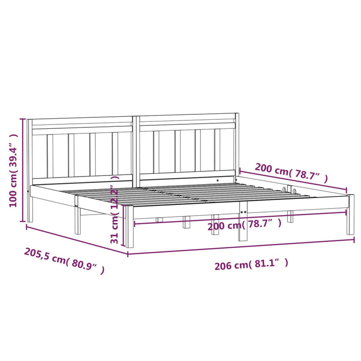 sengeramme 200x200 cm massivt fyrretræ sort