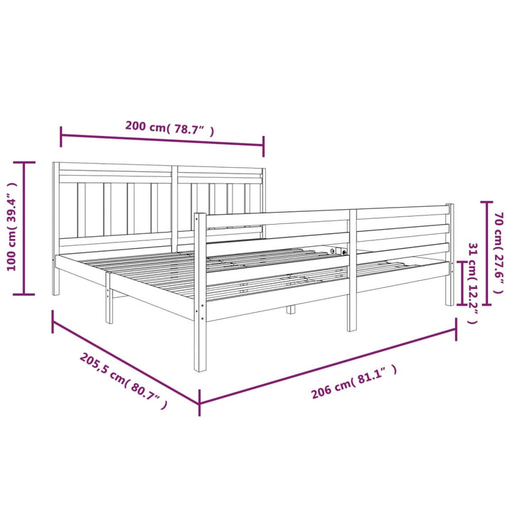 sengeramme 200x200 cm massivt træ grå