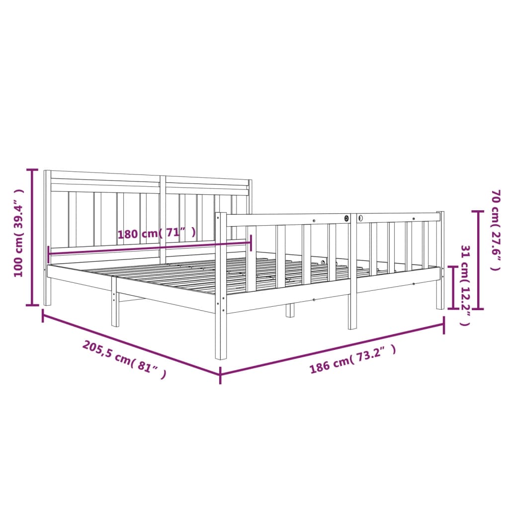 sengeramme 180x200 cm Super King massivt træ