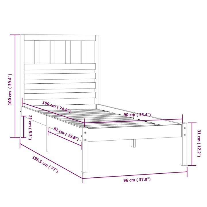 sengeramme 90x190 cm massivt fyrretræ