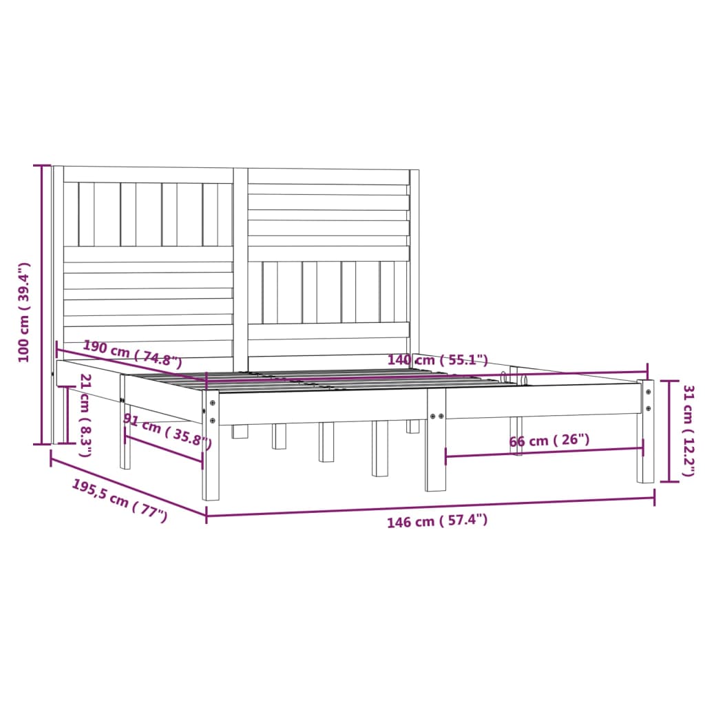 sengeramme 140x190 cm massivt fyrretræ hvid
