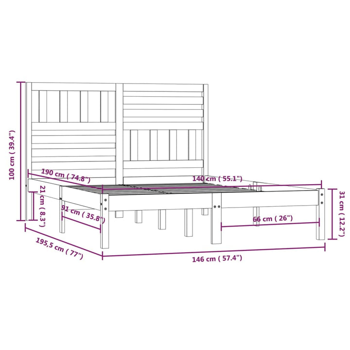 sengeramme 140x190 cm massivt fyrretræ hvid