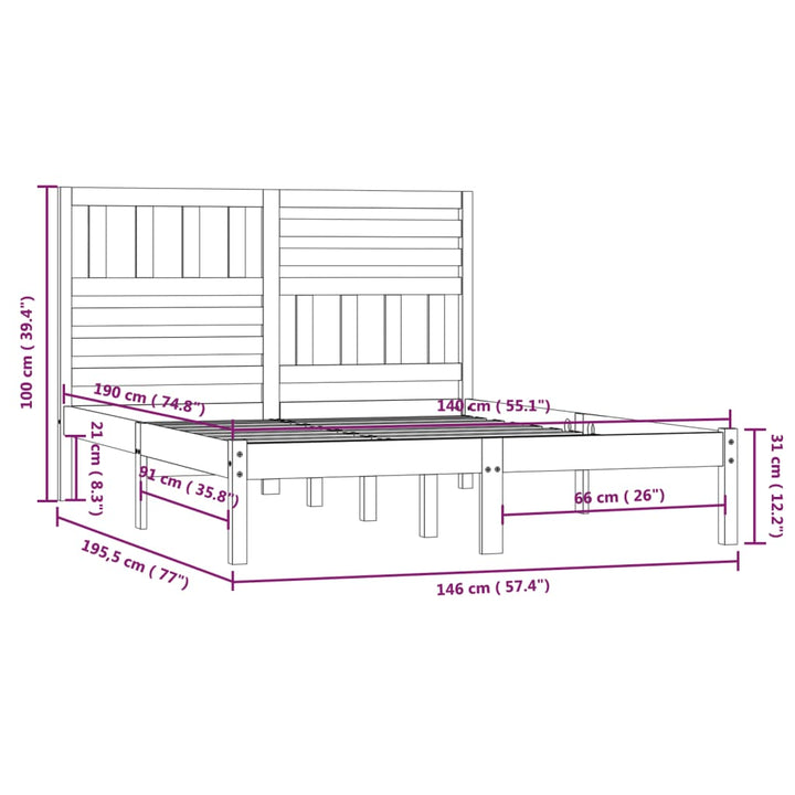 sengeramme 140x190 cm massivt fyrretræ sort