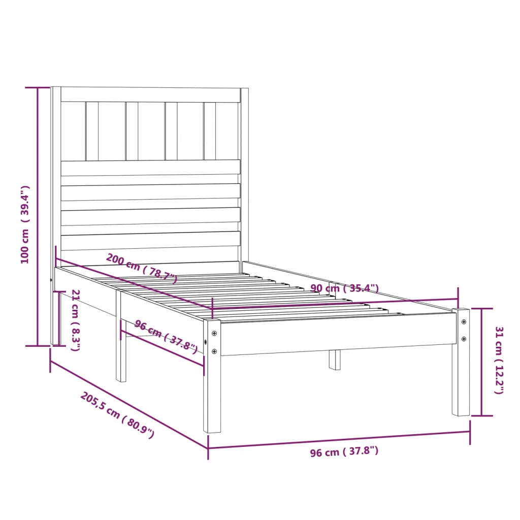 sengeramme 90x200 cm massivt fyrretræ