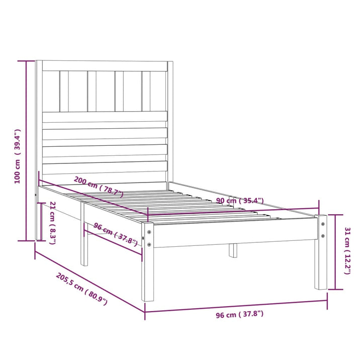 sengeramme 90x200 cm massivt fyrretræ