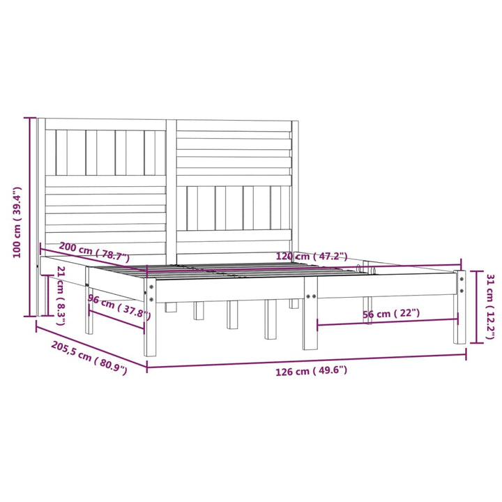 sengeramme 120x200 cm massivt fyrretræ hvid