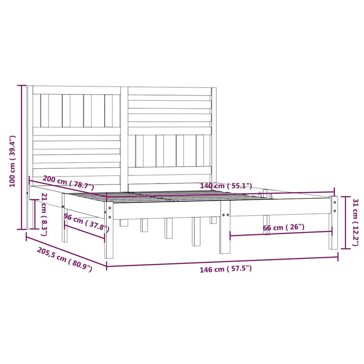 sengeramme 140x200 cm massivt fyrretræ hvid
