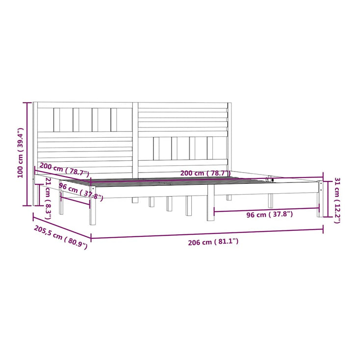sengeramme 200x200 cm massivt fyrretræ
