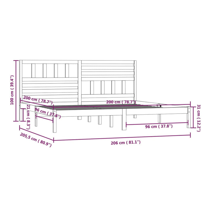 sengeramme 200x200 cm massivt fyrretræ hvid