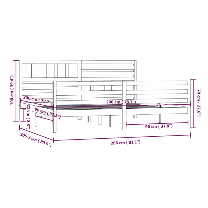 sengeramme 200x200 cm massivt træ hvid