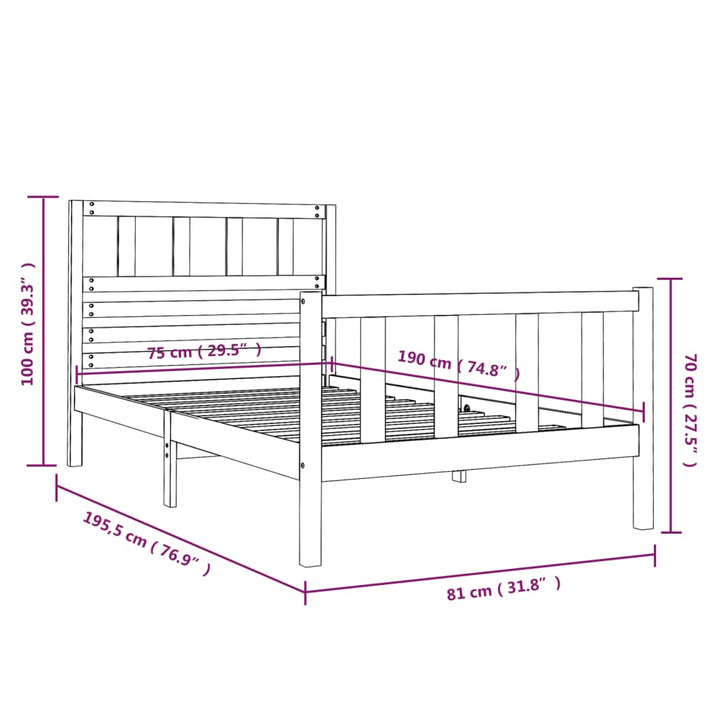 sengeramme 75x190 cm Small Single massivt træ sort