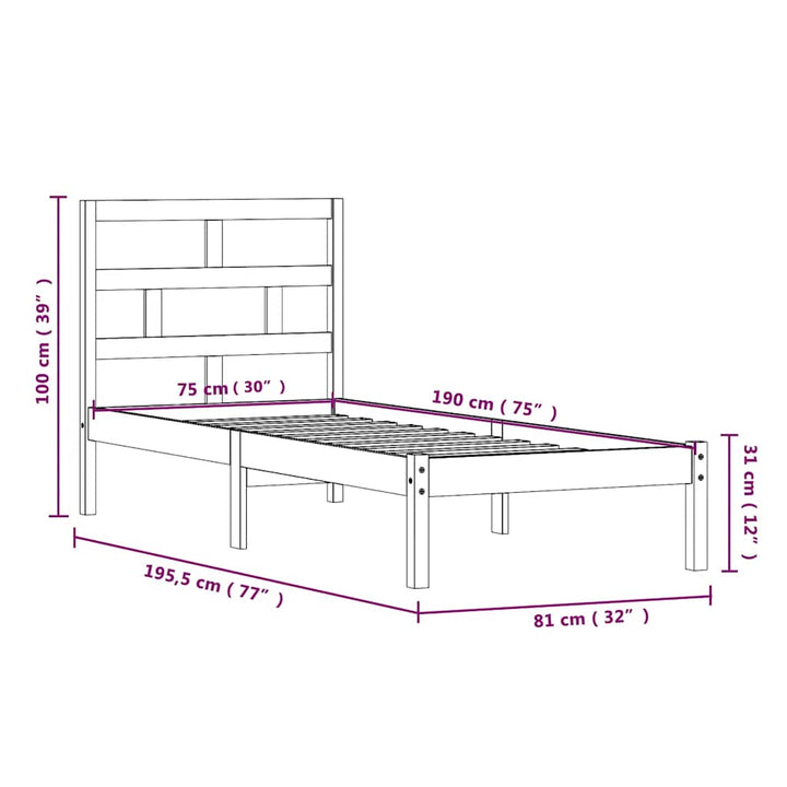 sengeramme 75x190 cm Small Single massivt træ