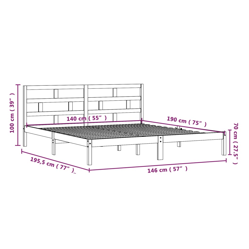 sengeramme 140x190 cm massivt fyrretræ