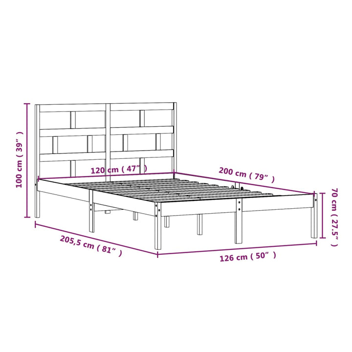 sengeramme 120x200 cm massivt fyrretræ