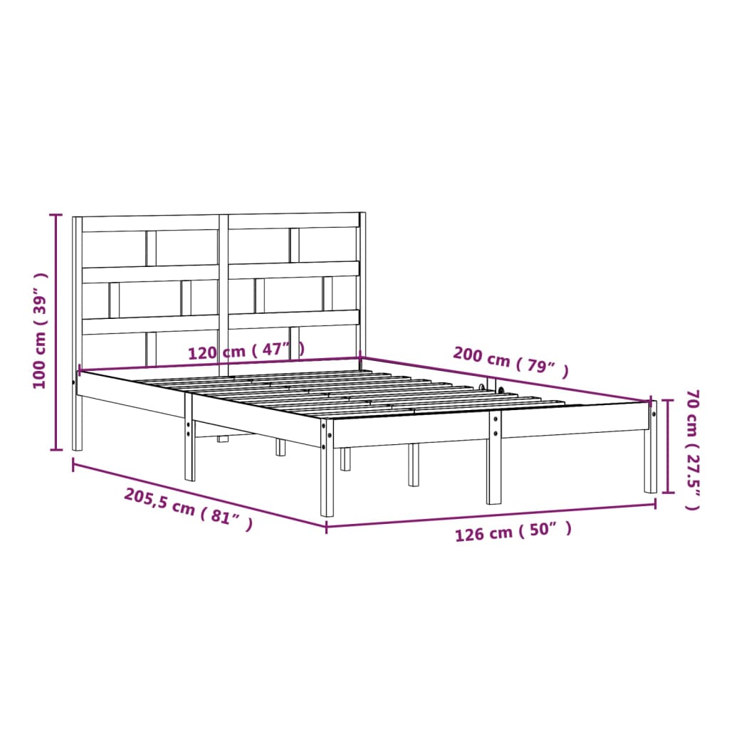 sengeramme 120x200 cm massivt fyrretræ hvid