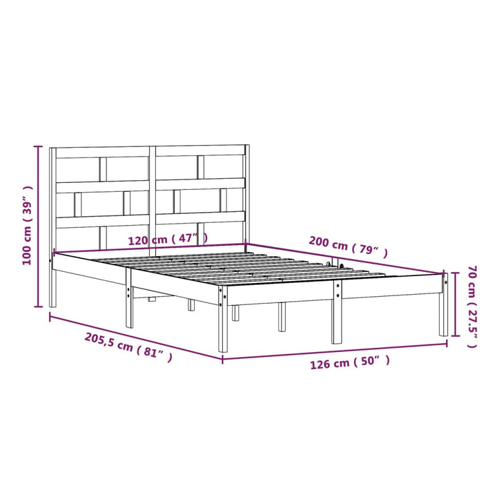 sengeramme 120x200 cm massivt fyrretræ hvid