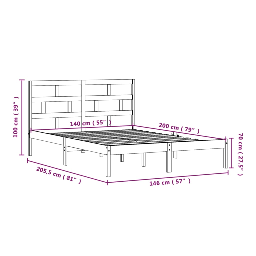 sengeramme 140x200 cm massivt fyrretræ hvid