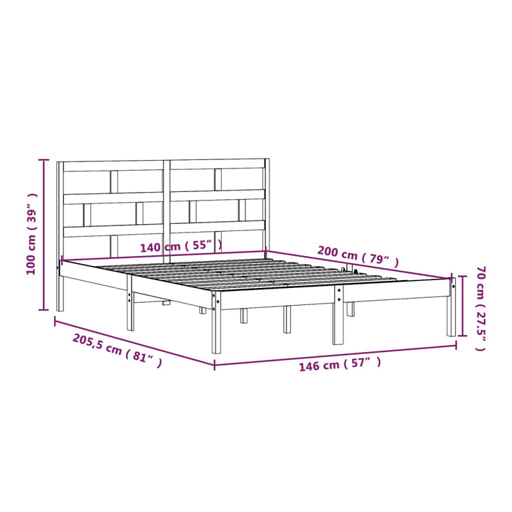 sengeramme 140x200 cm massivt fyrretræ hvid