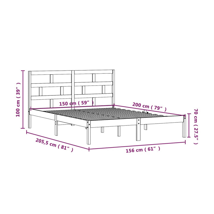 sengeramme 150x200 cm King Size massivt træ hvid