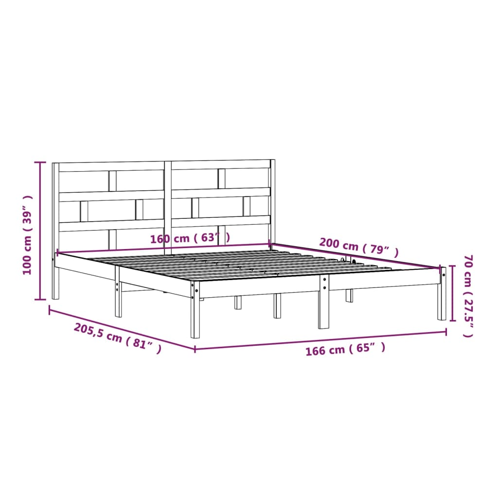 sengeramme 160x200 cm massivt fyrretræ