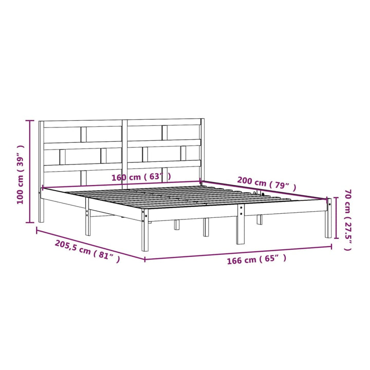 sengeramme 160x200 cm massivt fyrretræ