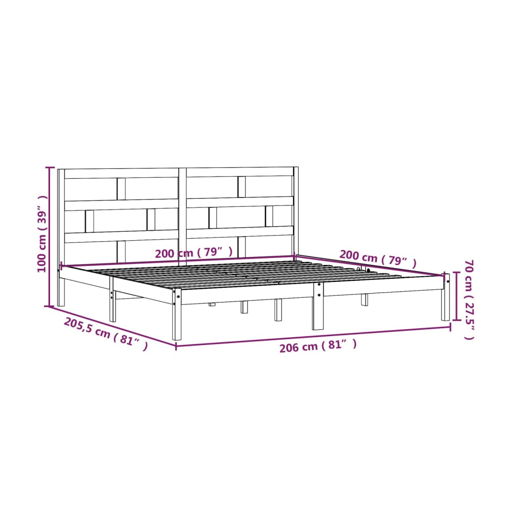 sengeramme 200x200 cm massivt fyrretræ hvid