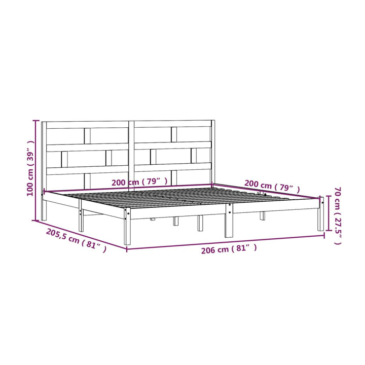 sengeramme 200x200 cm massivt fyrretræ hvid