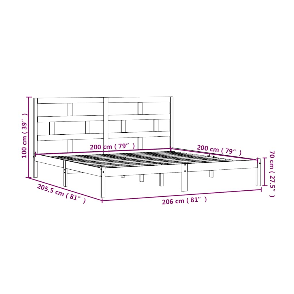 sengeramme 200x200 cm massivt fyrretræ gyldenbrun