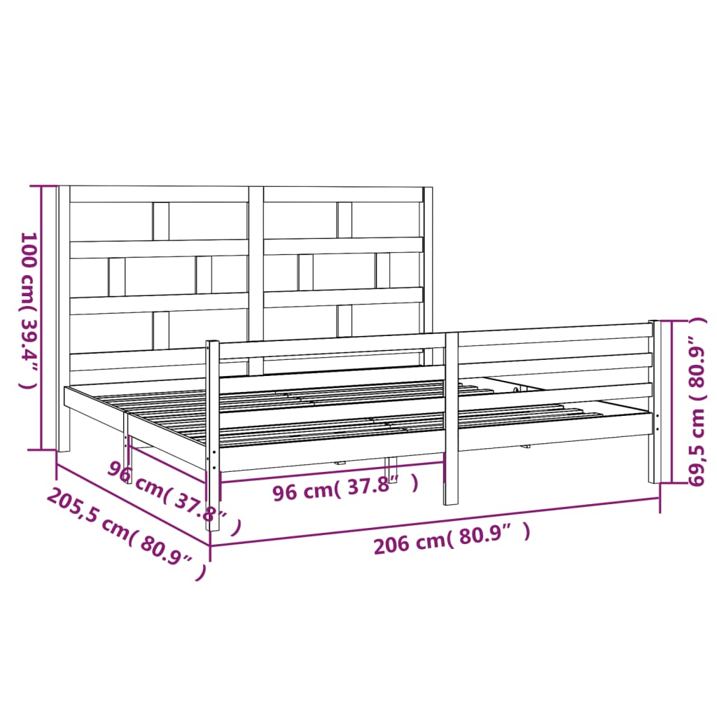 sengeramme 200x200 cm massivt fyrretræ grå
