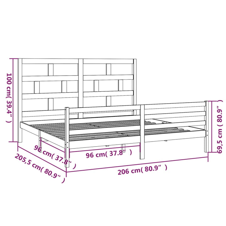 sengeramme 200x200 cm massivt fyrretræ grå