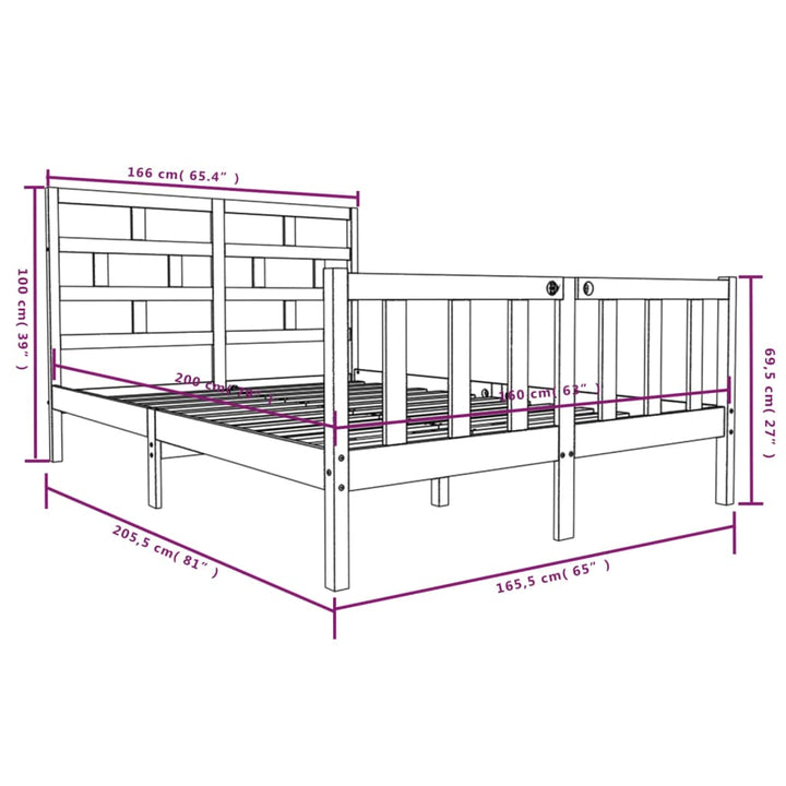 sengeramme 160x200 cm massivt fyrretræ