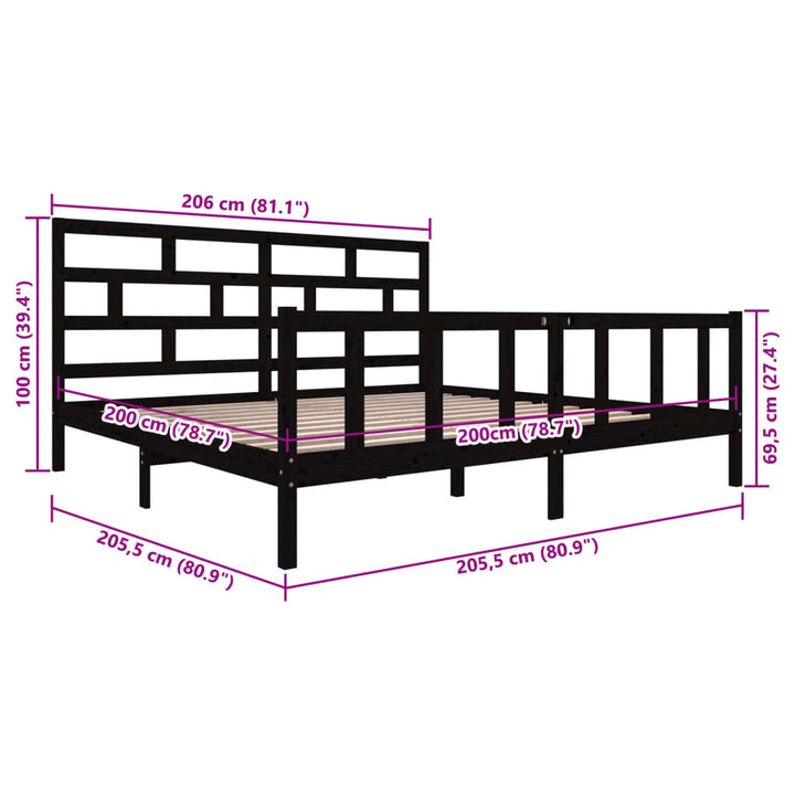 sengeramme 200x200 cm massivt fyrretræ sort
