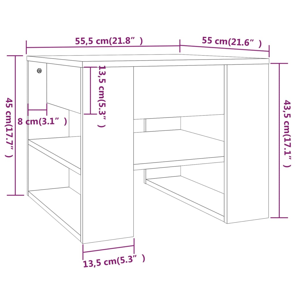 sofabord 55,5x55x45 cm konstrueret træ sonoma-eg