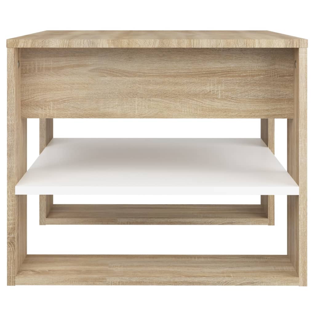 sofabord 55,5x55x45 cm konstrueret træ hvid og sonoma-eg