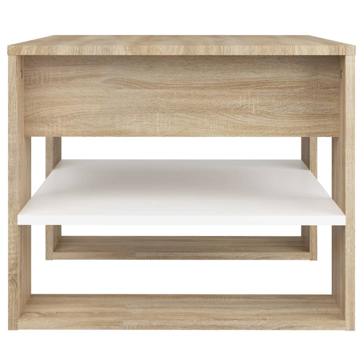 sofabord 55,5x55x45 cm konstrueret træ hvid og sonoma-eg