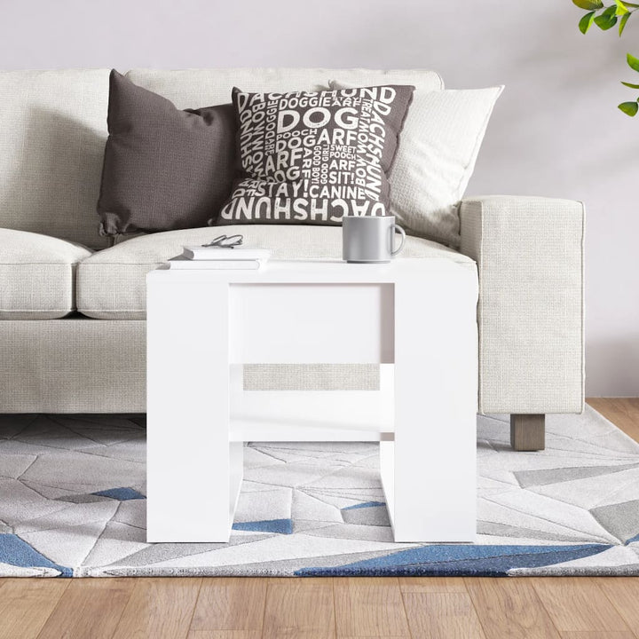 sofabord 55,5x55x45 cm konstrueret træ hvid højglans